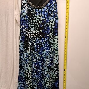 JM Collection Black Maxi Dress with Blue & Aqua Print